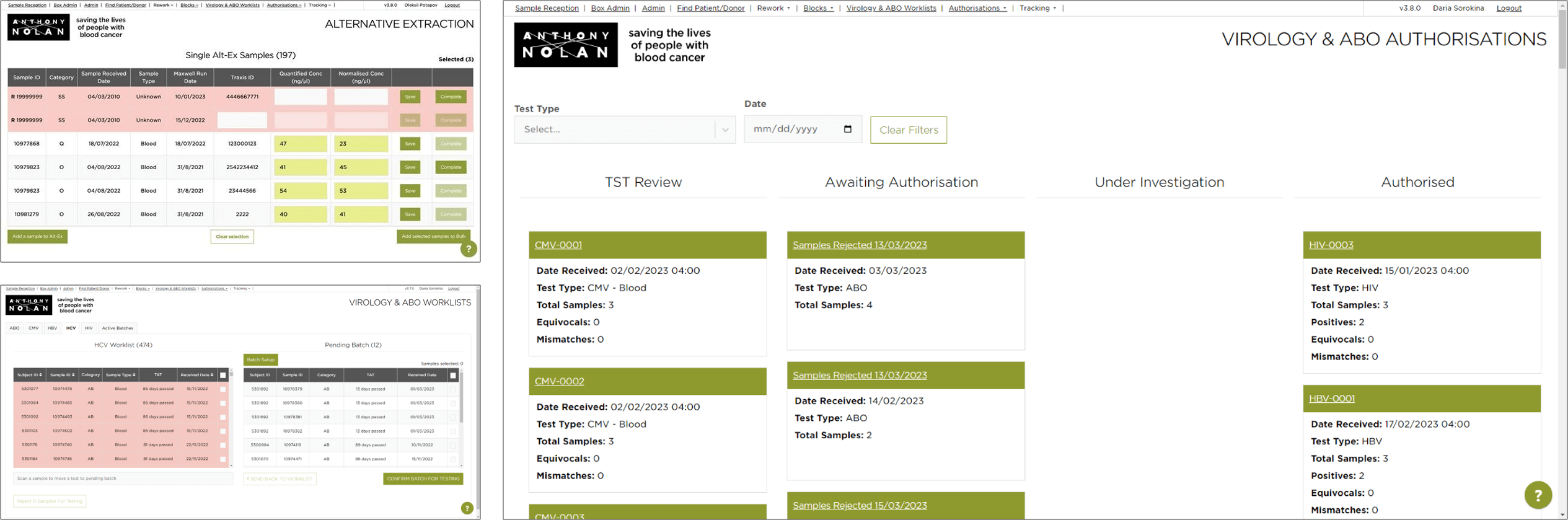Anthony Nolan Lab System Exemplary Screenshot Illustration