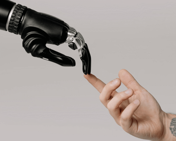 Robot & Human. Square Illustration